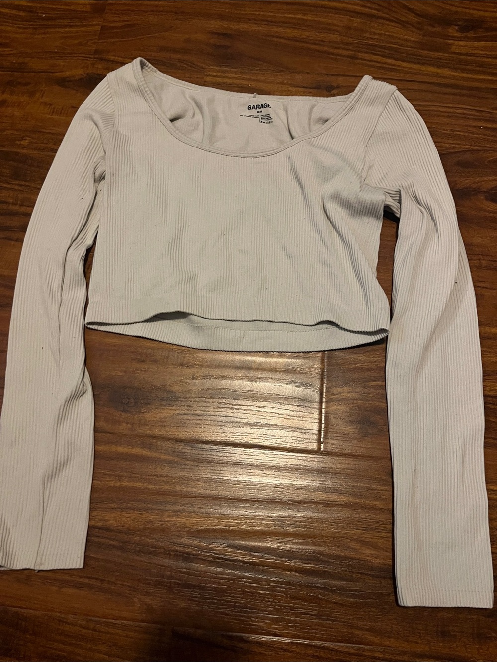GARAGE cream Ribbed Long-Sleeve Crop Top